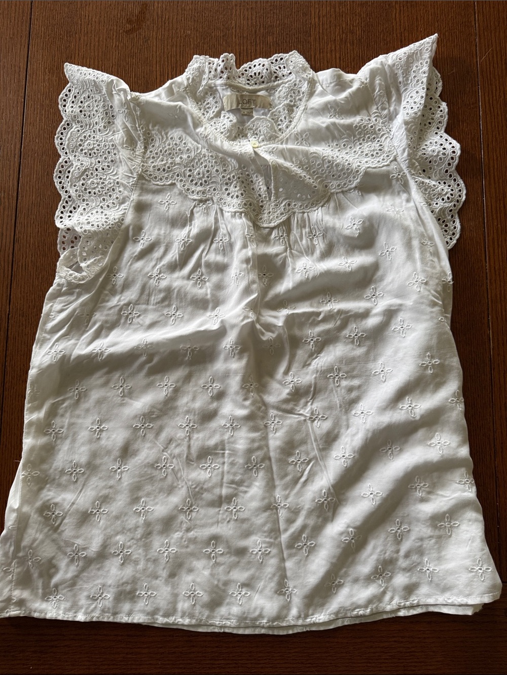LOFT White Eyelet Embroidered Cap-Sleeve Dress